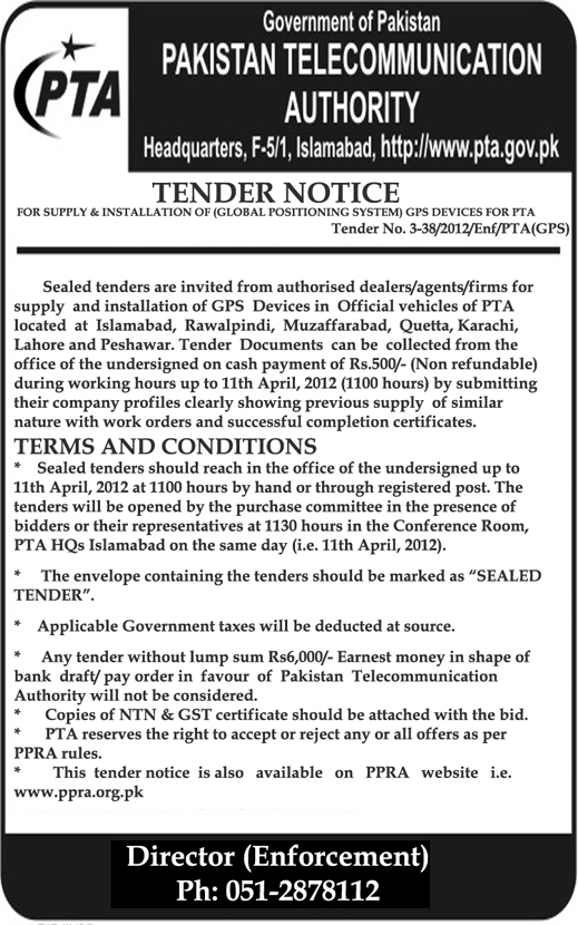 Tender Notice for Supply and Installation of GPS Devices