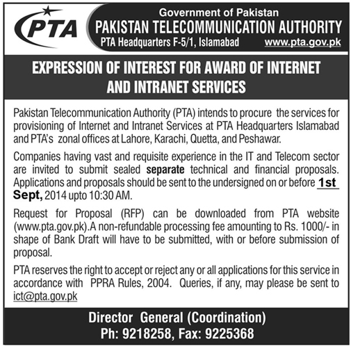 Expression of Interest for Award of Internet and Intranet Services 