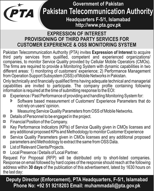  Expression of Interest for Provisioning of Third Party Services for Customer Experience & OSS Monitoring System