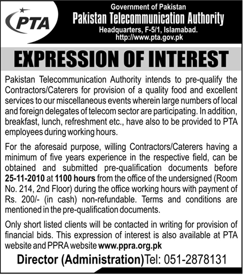  Expression of Interest for Pre-Qualification of Contractors / Caterers