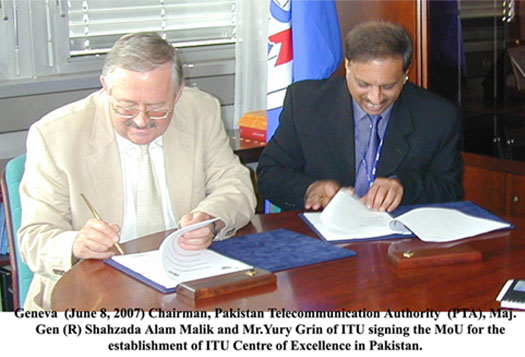 chairman pta and ITU officals signing the MoU