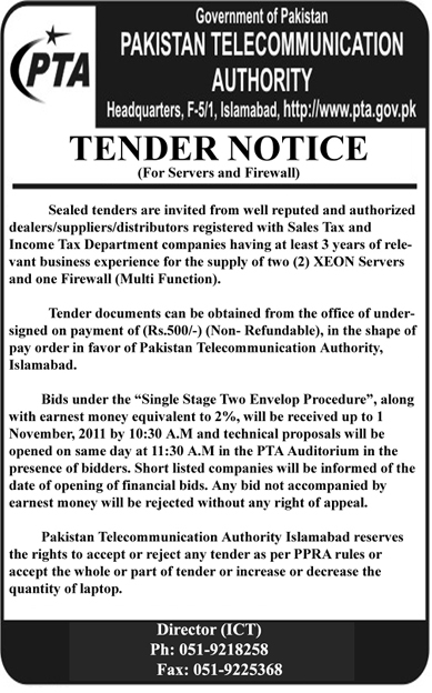 Tender Notice for Servers and Firewalls