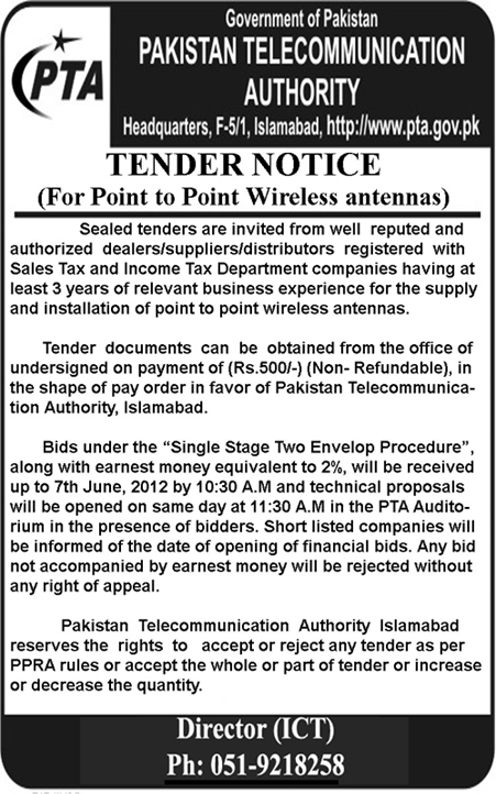 Tender Notice For Point to Point Wireless Antennas